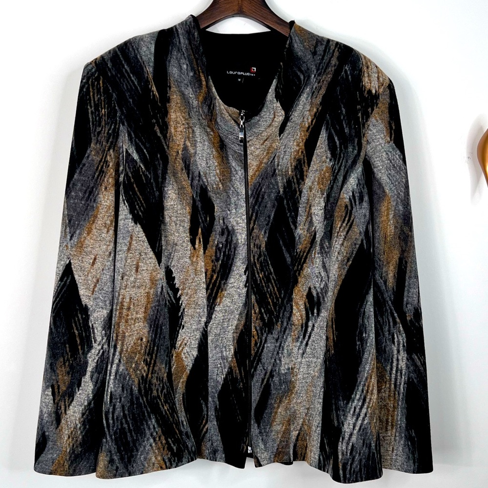 Laura Plus 14+, Size:16, BNWOT, Zip-up Soft Blazer/Jacket, Black/Gold/Grey